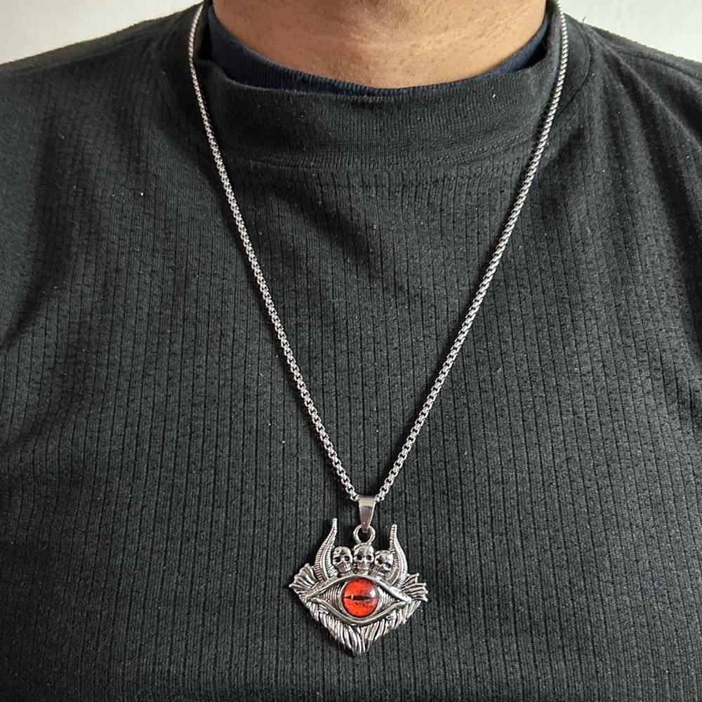 Stainless Steel Gothic Punk Evil Eye Skull Pendant Necklace